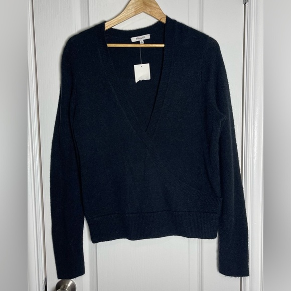 Madewell NWT Black Faux Wrap Pullover Sweater Size Small - Picture 3 of 8
